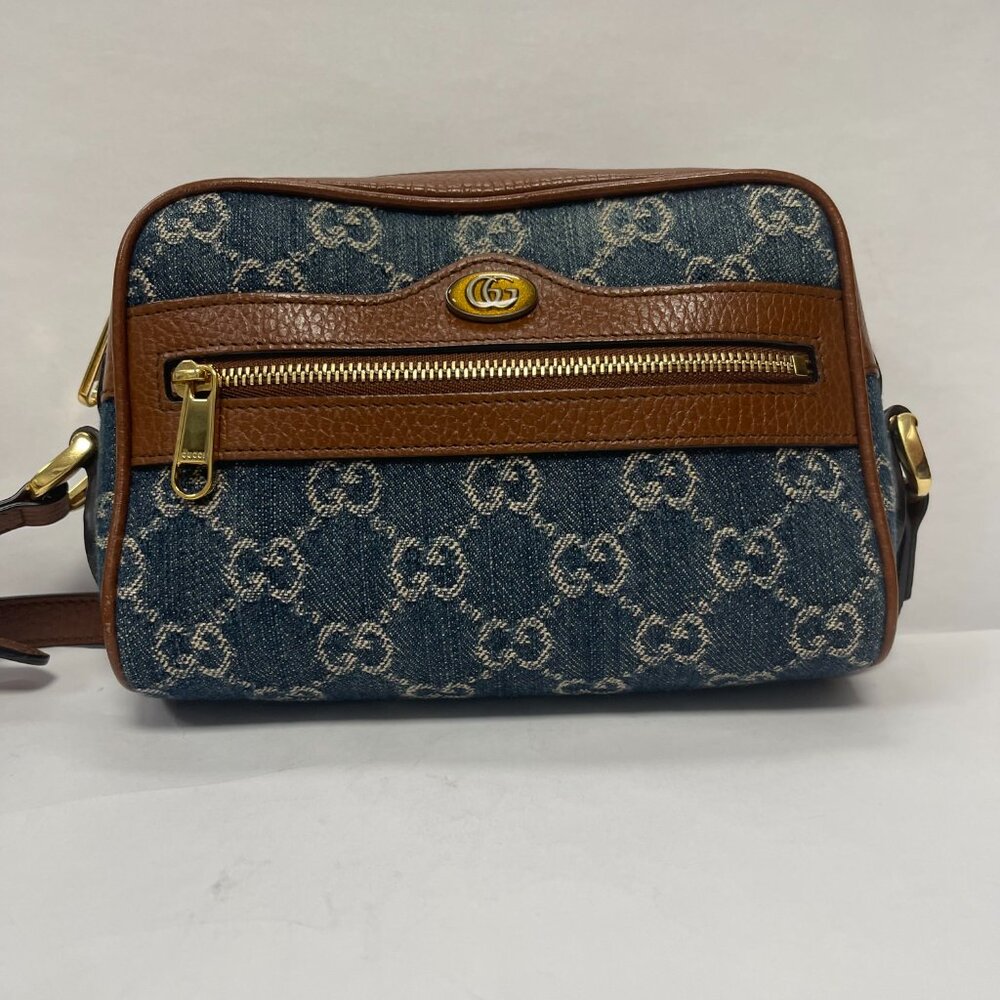 Gucci Ophidia Denim GG Monogram w/ Calfskin Leather Shoulder Bag - Preowned